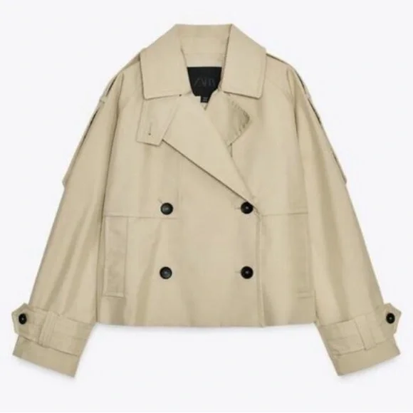 Zara NWT ZW Collection short water repellent trench coat. M NWT - Picture 7 of 13